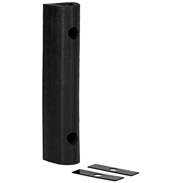 A black rectangular rubber object with two holes.