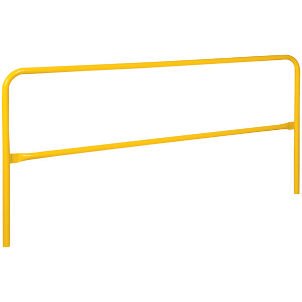 A yellow metal railing on a white background.