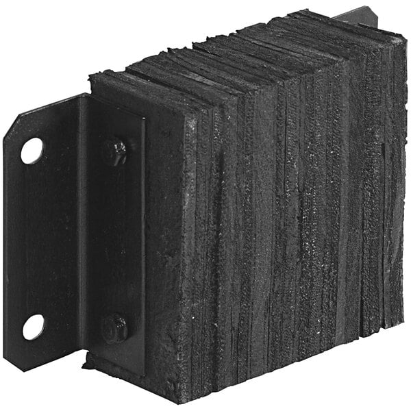 A black rectangular rubber bumper with two holes.