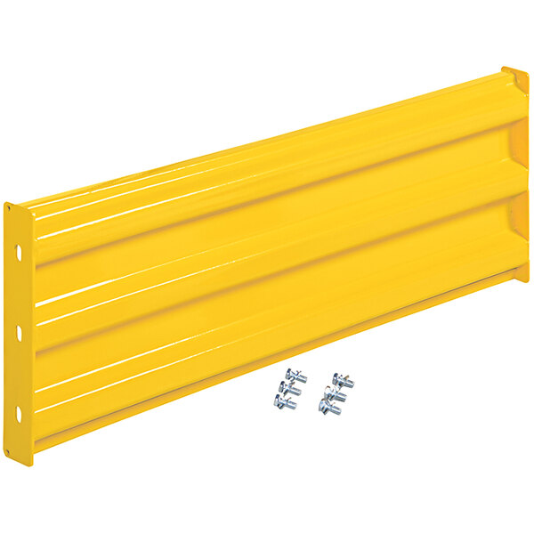 A yellow steel bolt-on guard rail panel with screws.