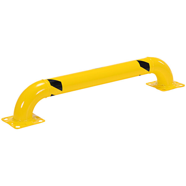 A yellow metal bar with black stripes.