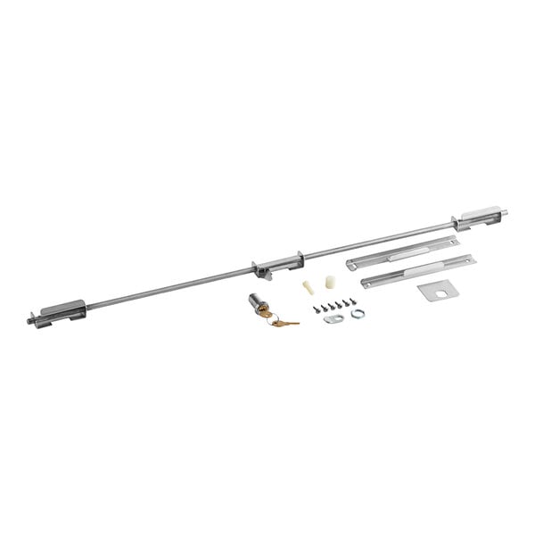 A metal rod with keys and screws, part of a Lid Lock for Beverage-Air DW64 Solid Lid Horizontal Bottle Coolers.