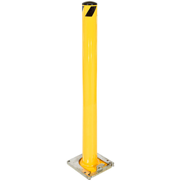 A yellow steel cylinder with a black metal frame.