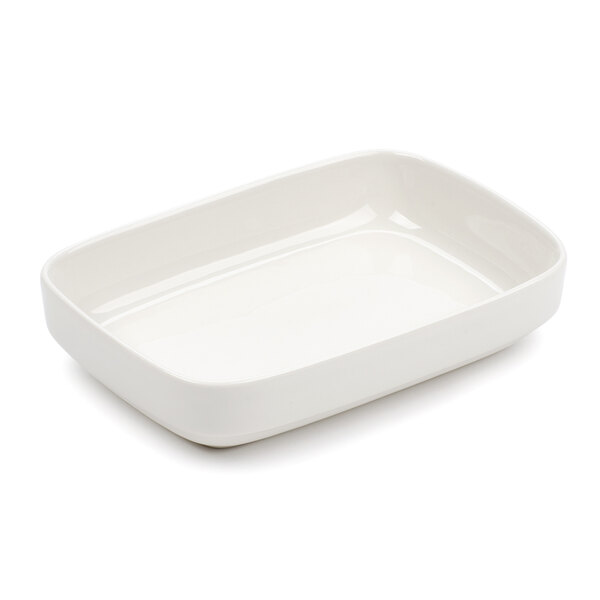 A white rectangular Tuxton China side dish.