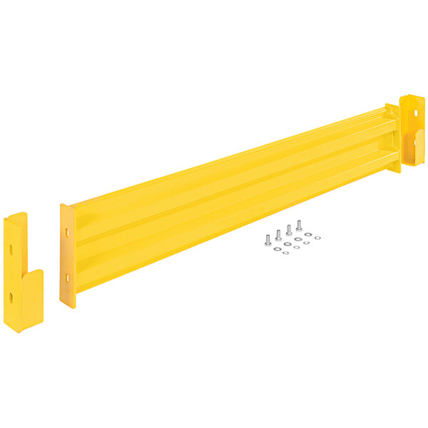 A yellow metal bar with screws.