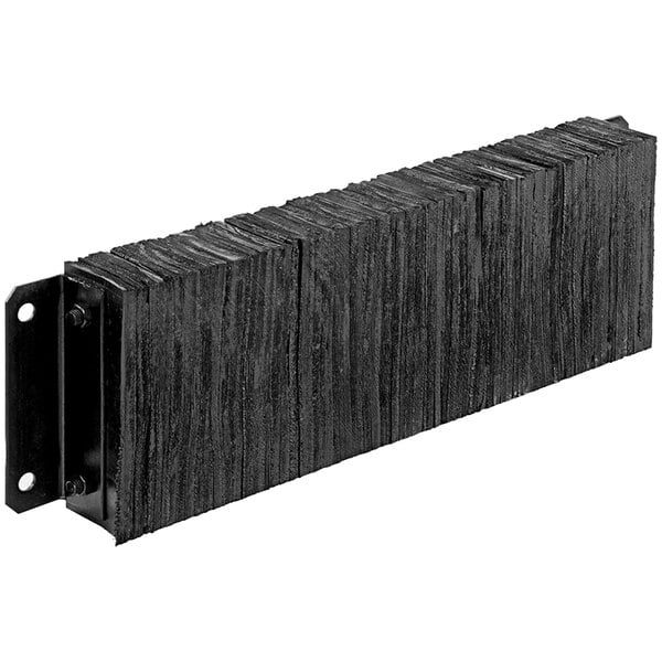 A black rectangular Vestil laminated rubber dock bumper.