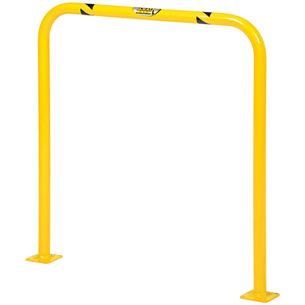 A yellow metal bar with black stripes and yellow markings.