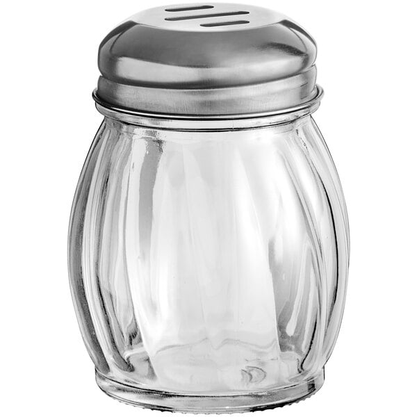 Choice 6 oz. Glass Cheese Shaker with Slotted Chrome-Plated Lid