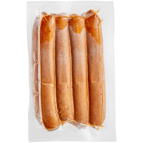 A package of Field Roast plant-based frankfurters in plastic bags.