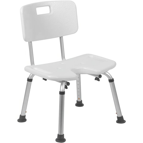 Flash Furniture Hercules Series DC-HY3502L-WH-GG Adjustable White Bath and Shower Chair with U-Shaped Cutout and Back