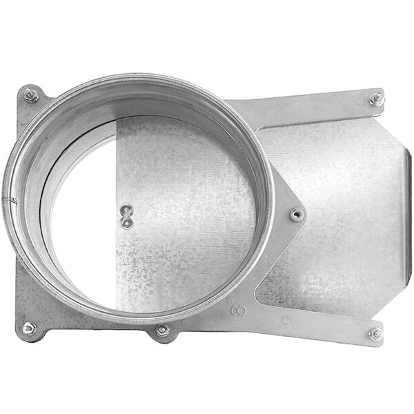 A Nordfab Quick-Fit 22 gauge metal manual blast gate with a circular hole in it.