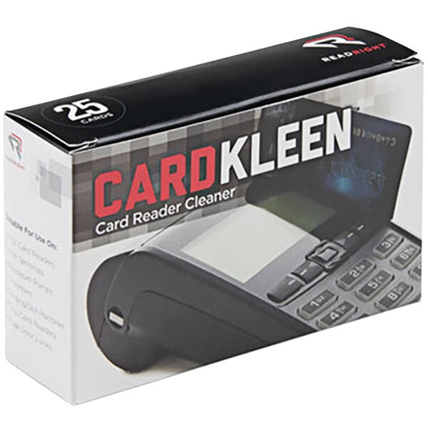 A white box of 25 ReadRight CardKleen magnetic head cleaning cards.