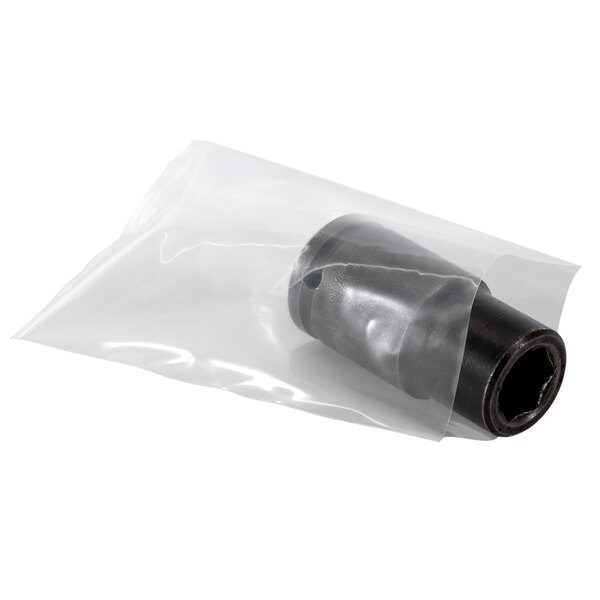 A clear Lavex poly bag wrapped around a black cylinder.