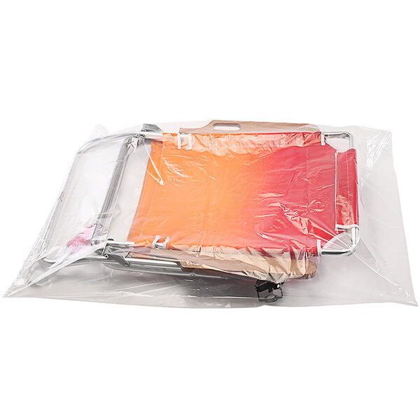 A Lavex clear plastic bag filled with red and yellow items.