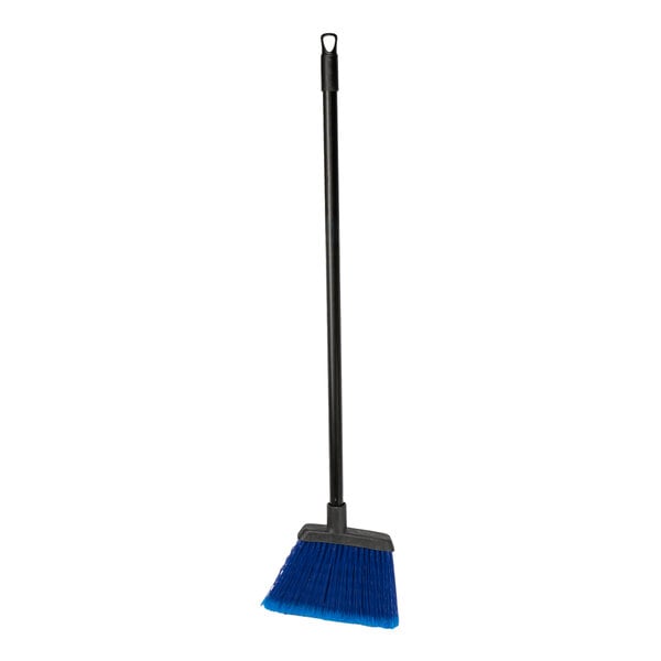 A warehouse broom with blue flagged bristles and a 48-inch handle.