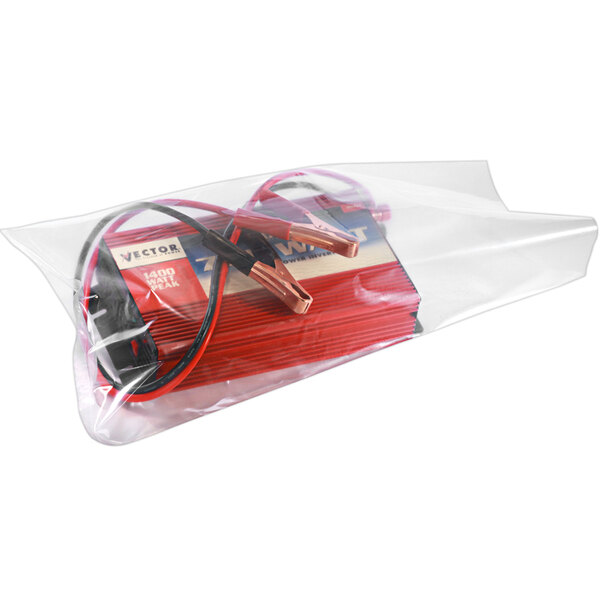 A Lavex clear flat poly bag with wires inside.