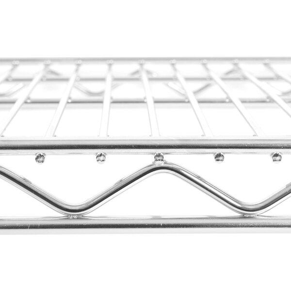 A close up of a Metro Super Erecta chrome wire shelf.