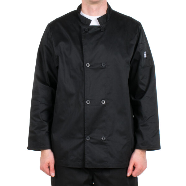 A man wearing a black Chef Revival chef coat.