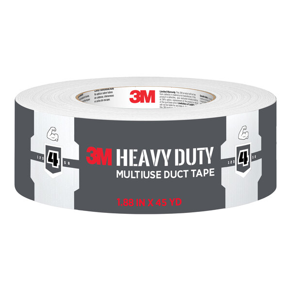 A roll of 3M heavy duty multiuse white duct tape measuring 1.88 inches by 45 yards.