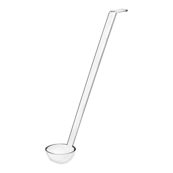 A clear plastic Cambro ladle with a long handle and a bowl.