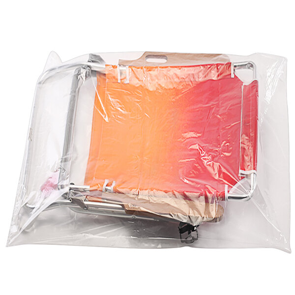 A clear plastic bag with a red and yellow gradient.