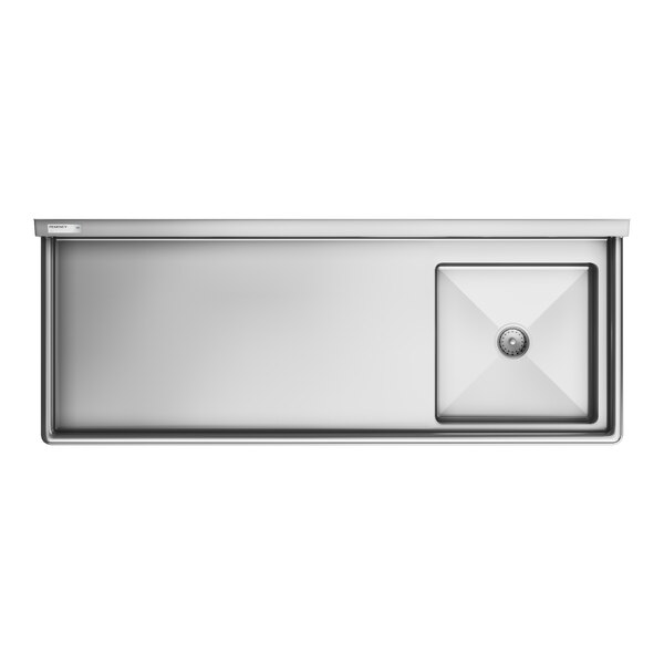 A Regency stainless steel dishtable with a right drainboard.