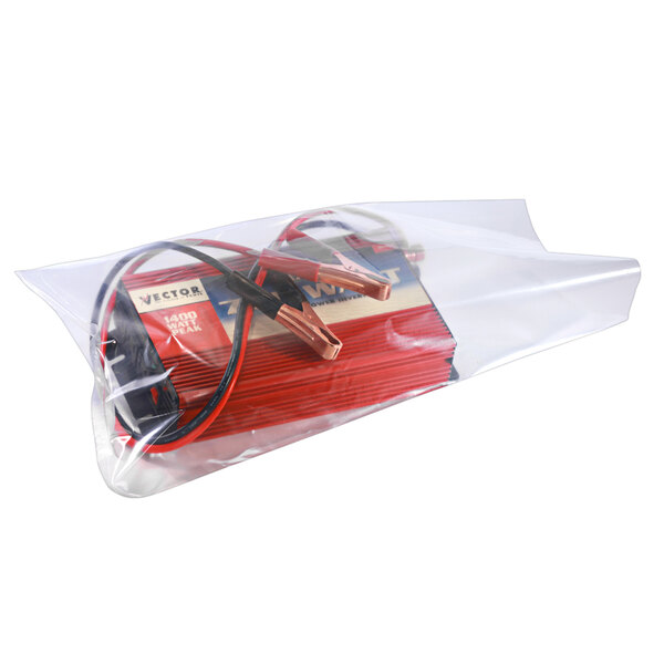 A close-up of a Lavex clear plastic poly bag with wires and cables.