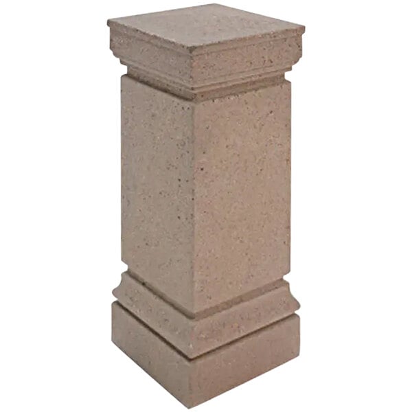 A Wausau Tile Cartier square concrete bollard with a stone pedestal.