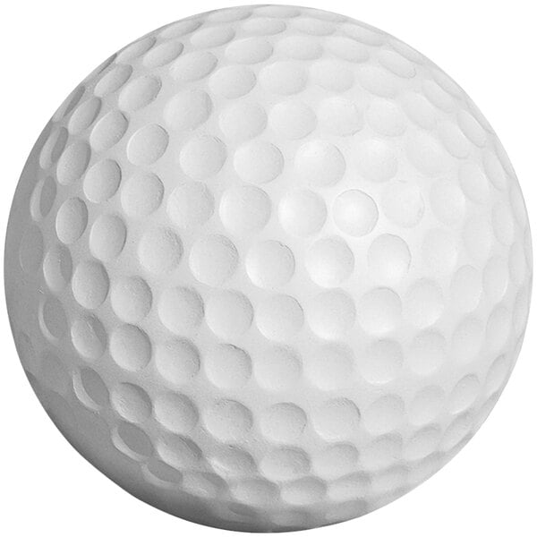 A close-up of a white concrete sphere with a golf ball texture.