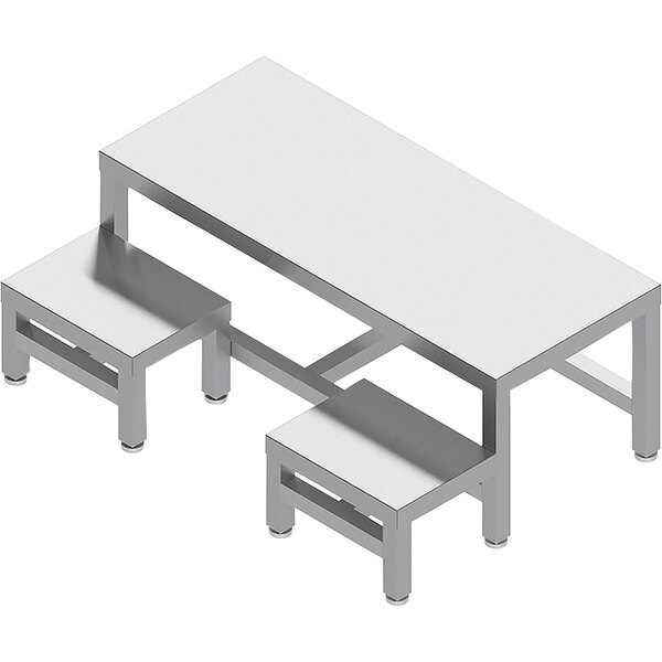 A white stainless steel BenchPro gowning bench with two levels.