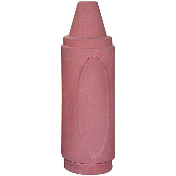 A pink concrete bollard with a small hole in the top.