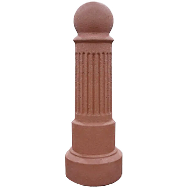 A brown concrete round bollard with a tapered top.