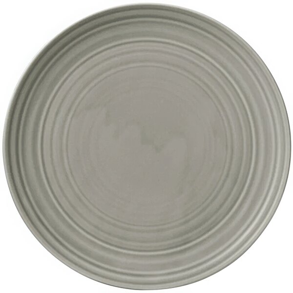 A grey Bauscher porcelain plate with a circular pattern.