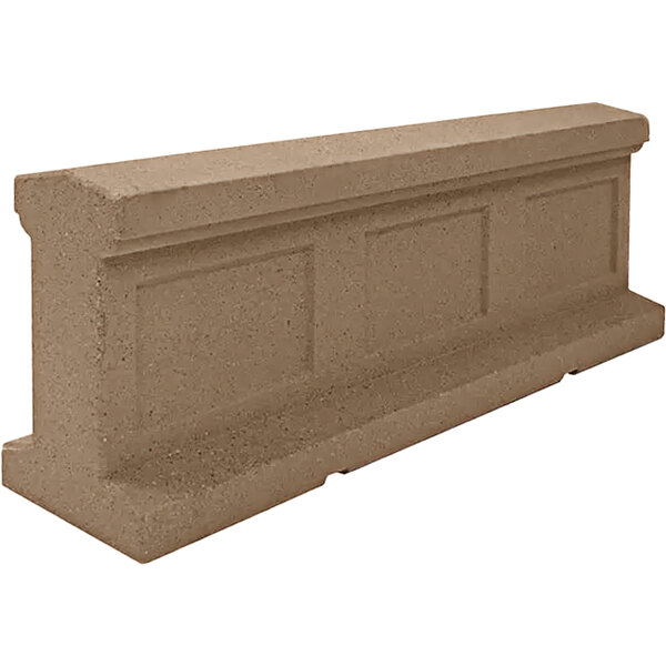The right end of a Wausau Tile concrete 45 degree wall barricade.