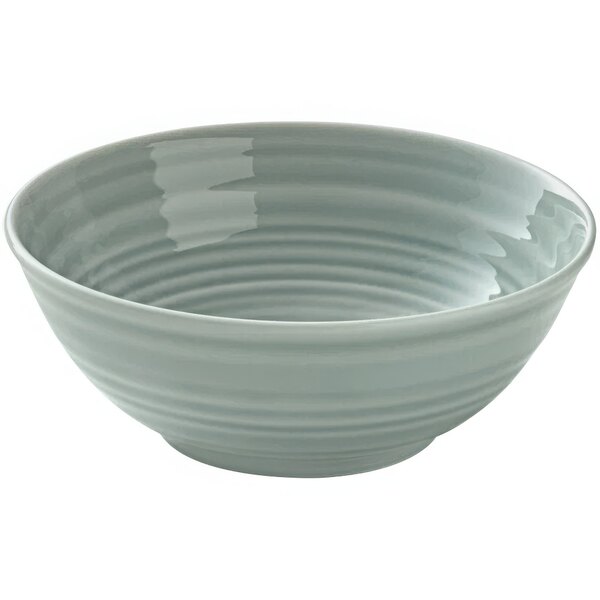 A white Bauscher porcelain bowl with a gray stripe design.