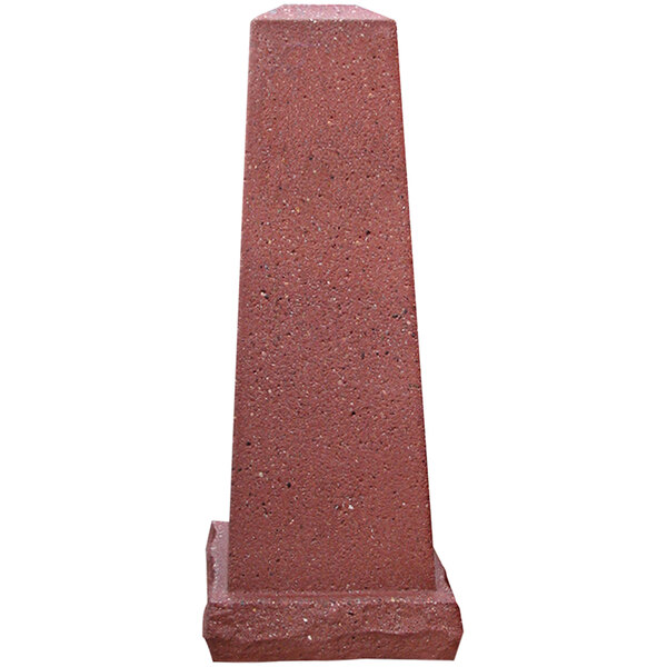 A red rectangular Wausau Tile concrete bollard with white specks.