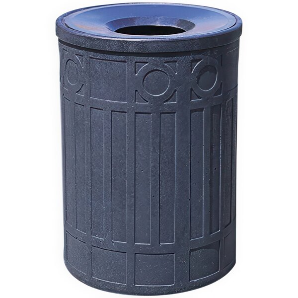 A Wausau Tile Boca Raton decorative concrete waste receptacle with aluminum funnel lid.