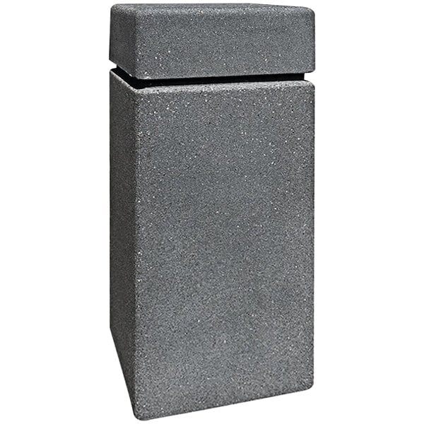 A grey rectangular Wausau Tile bollard with a cap.