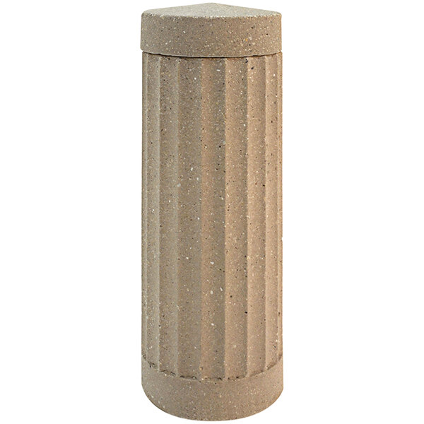 A beige cylindrical Wausau Tile bollard with a lid.