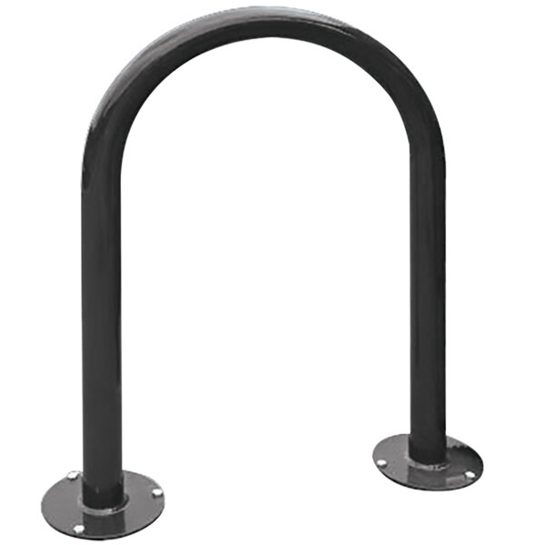 A black metal Wausau Tile U-Style bike rack with round holes.