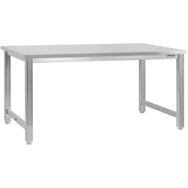 A white rectangular stainless steel BenchPro workbench with legs.