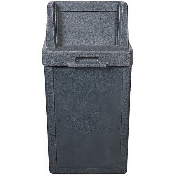 A grey rectangular Wausau Tile Tuffy plastic trash can with a push door lid.