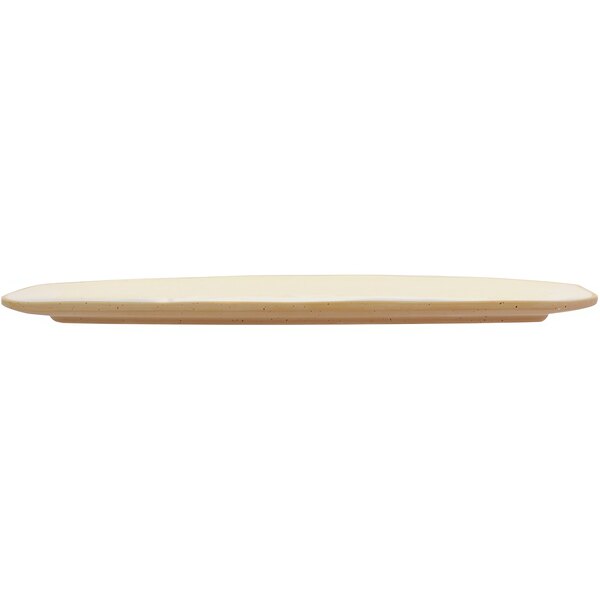 A white rectangular melamine plate with a long handle on top.
