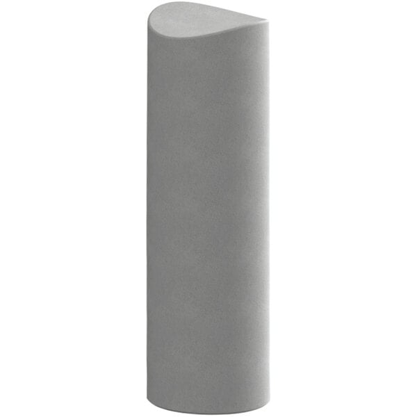 A grey cylindrical Wausau Tile Eclipse bollard with a curved top.