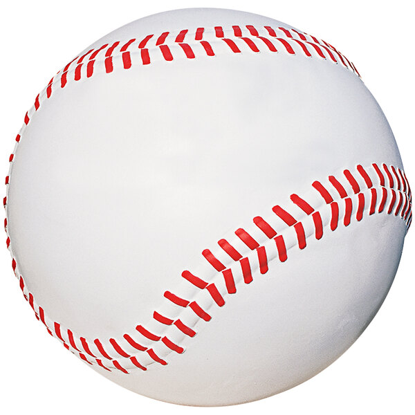 A close up of a Wausau Tile concrete sphere with a baseball design.