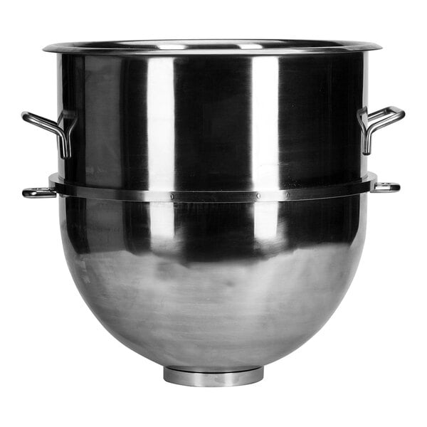 An 80-quart stainless steel mixing bowl designed for use with the Globe SP80PL mixer.