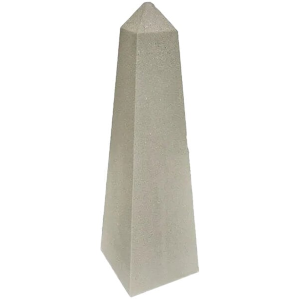 A grey square concrete bollard with a pyramid shape on top.
