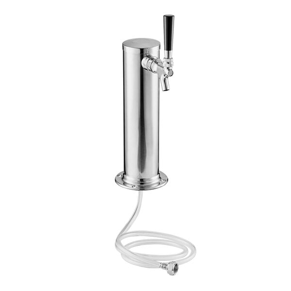 A silver metal Assure 1 tap tower with a hose attached.