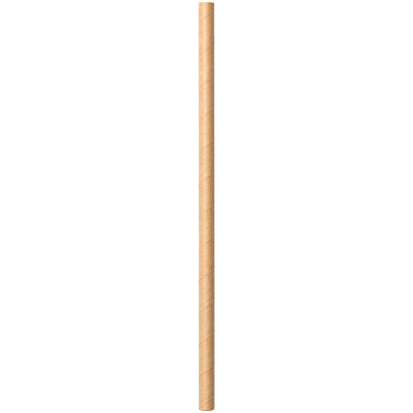 A brown SOFi paper straw on a white background.