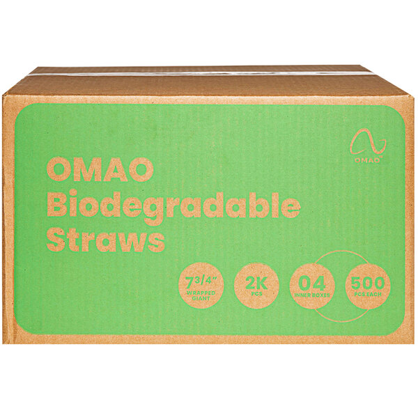 A green and brown OMAO box with orange text containing a giant wrapped PHA straw.